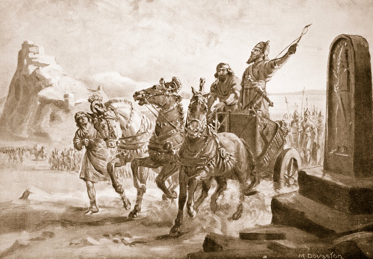 Tiglath-Pileser IV foran citadellet i Turushpa, illustration fra 