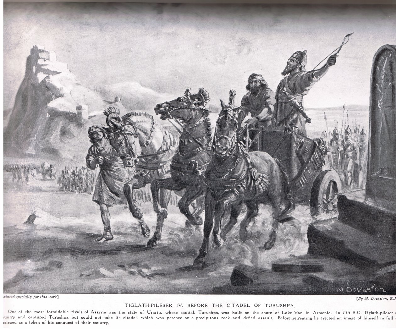 Tiglath-Pileser IV foran citadellet i Turushpa, illustration fra 
