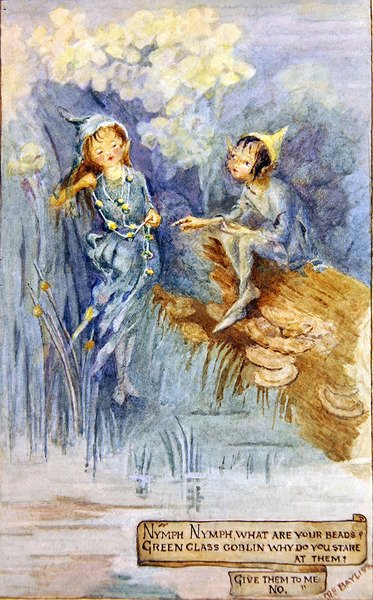 Nymfen og den grønne nisse (akvarel om bord) af Margaret E. Bayliss