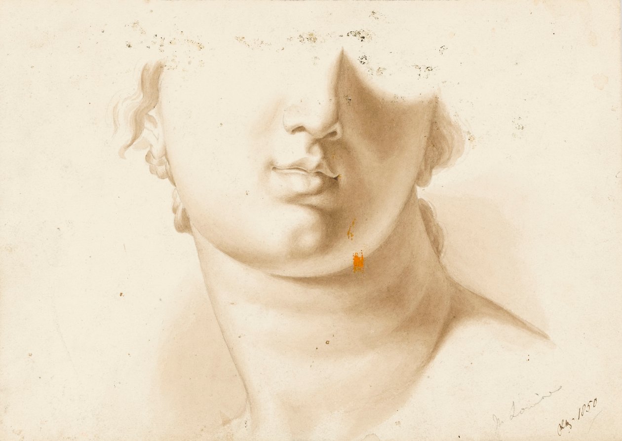 Studie af den nederste halvdel af et menneskeansigt, muligvis en statue af Margaret Louisa Herschel