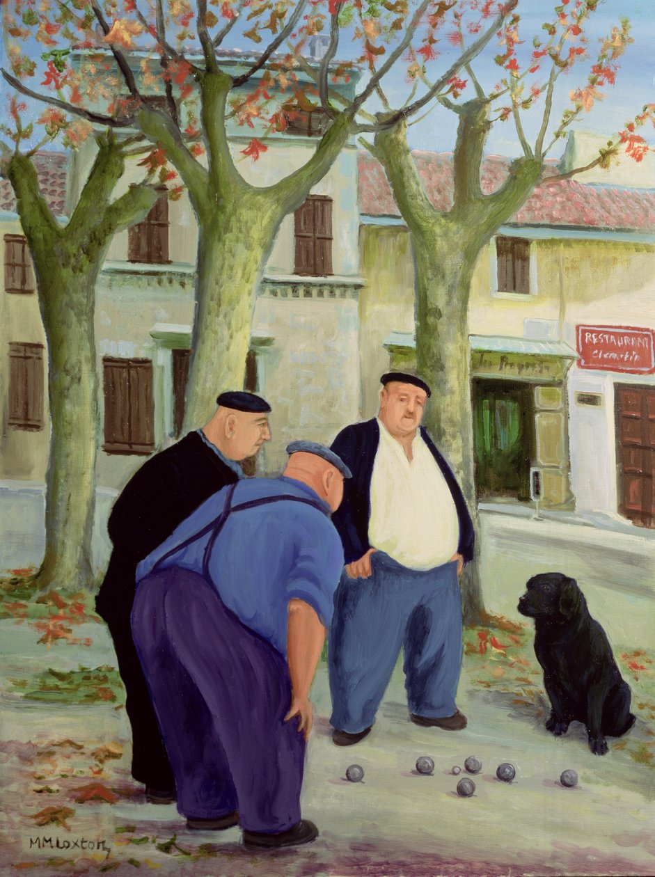Boulespillere (olie på lærred) af Margaret Loxton
