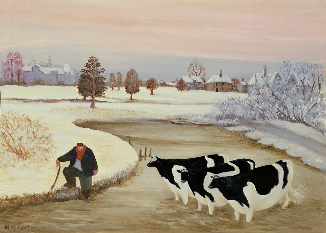 Køer i en vinterflod af Margaret Loxton