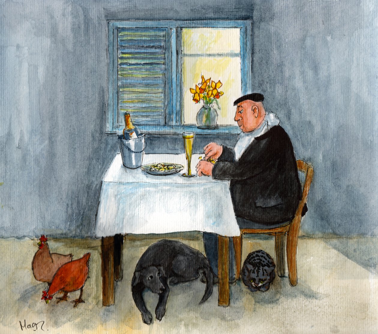 Pierres fødselsdag (akvarel på papir) af Margaret Loxton