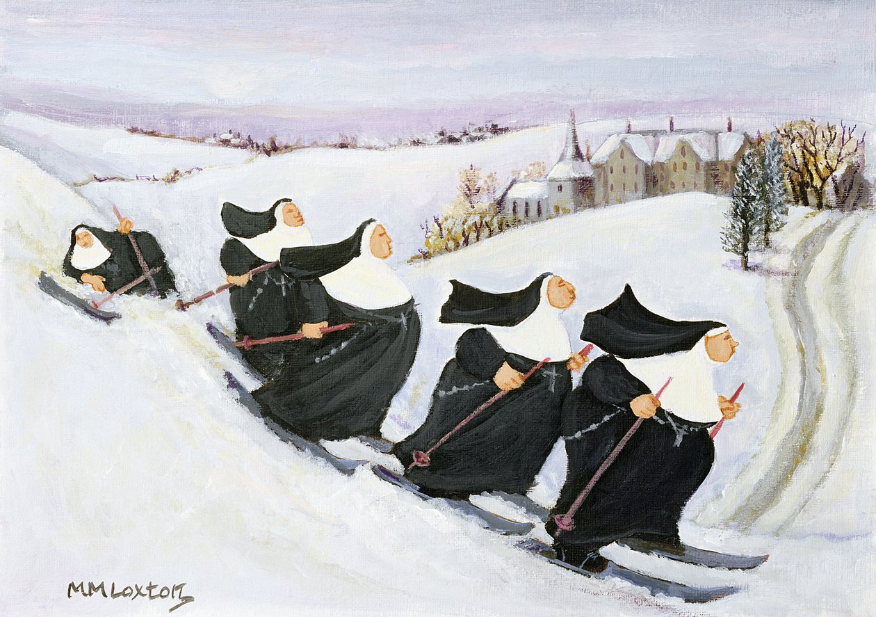 Skiløb (olie på papir) af Margaret Loxton