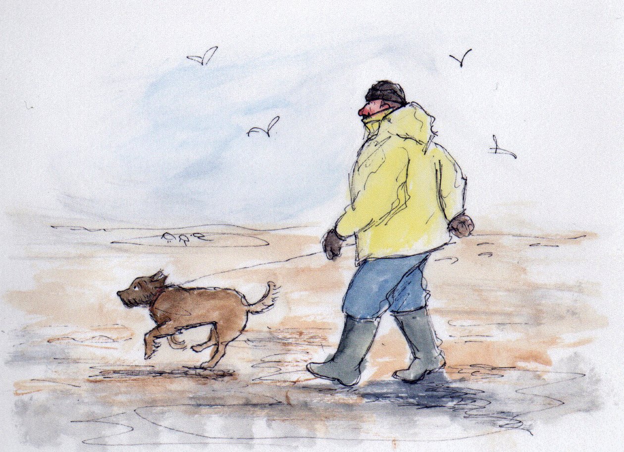 Gåtur med hunden - 01 (pen og akvarel) af Margaret Loxton