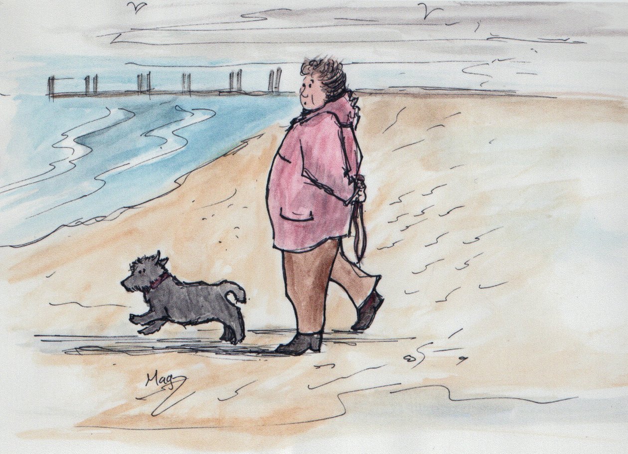 Gåtur med hunden - 03 (pen og akvarel) af Margaret Loxton