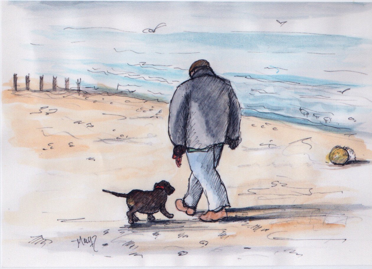 Gåtur med hunden - 05 (pen og akvarel) af Margaret Loxton
