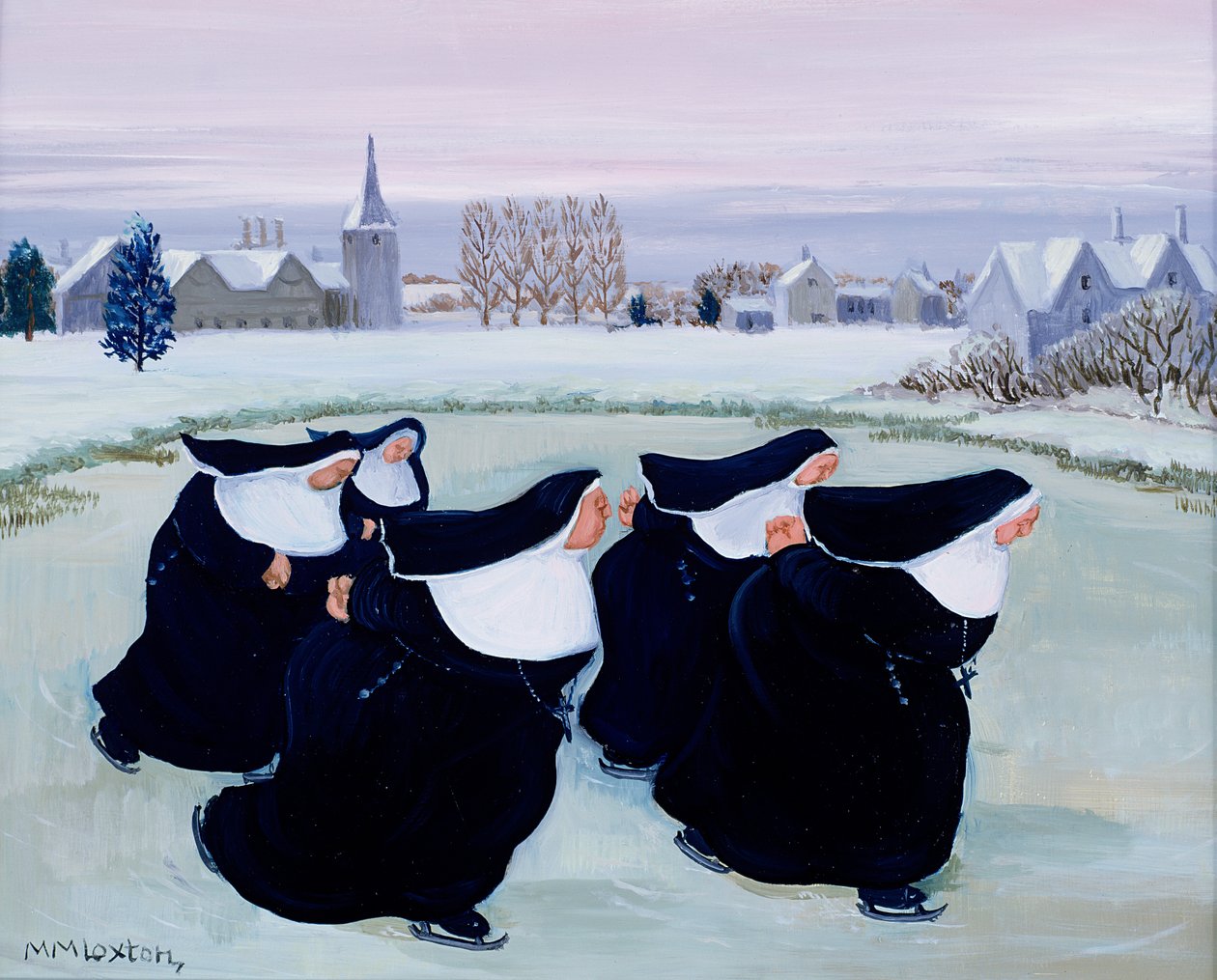 Vinter på klosteret (gouache på papir) af Margaret Loxton