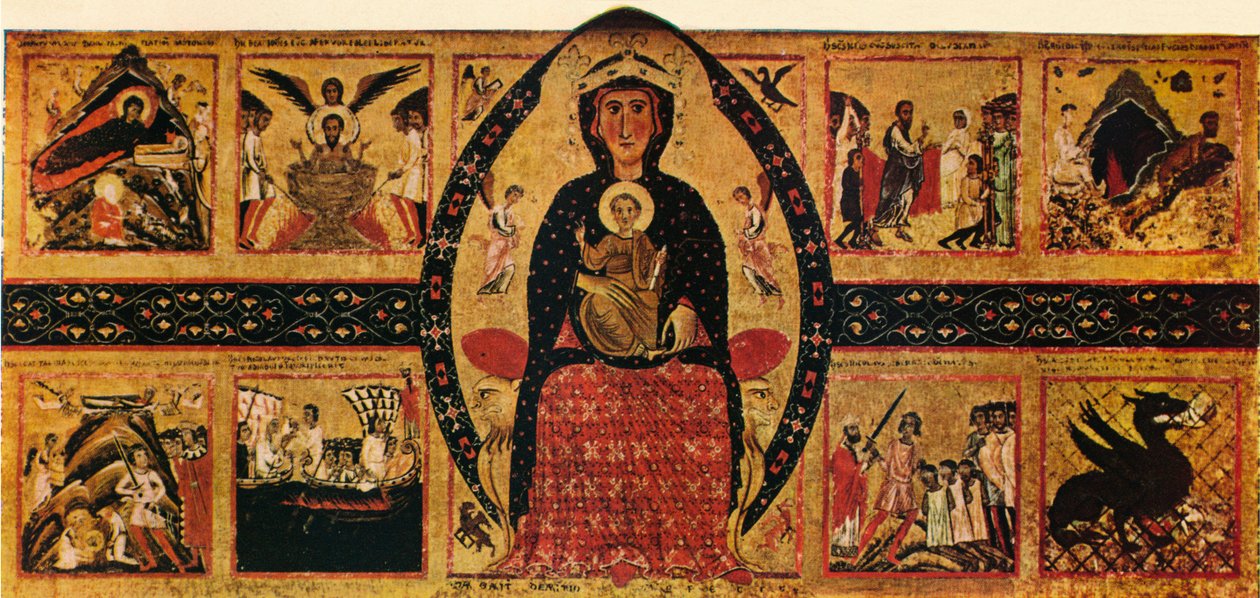 Jomfruen og barnet på tronen, med fortællende scener, c1263, 1911 af Margarito d