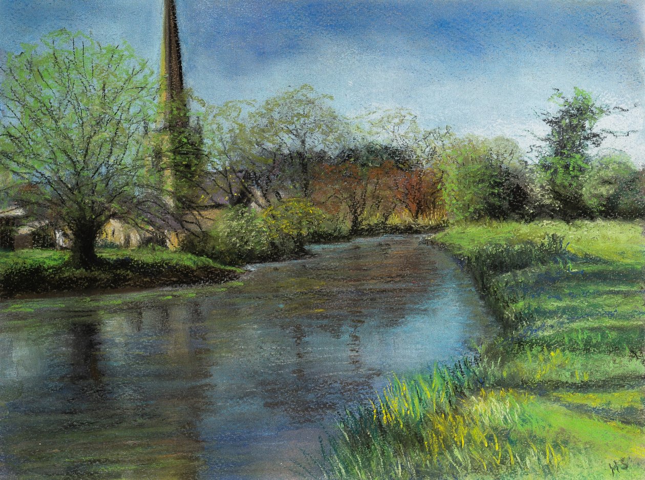 Burford kirke, Cotswolds, 2020 (pastel) af Margo Starkey
