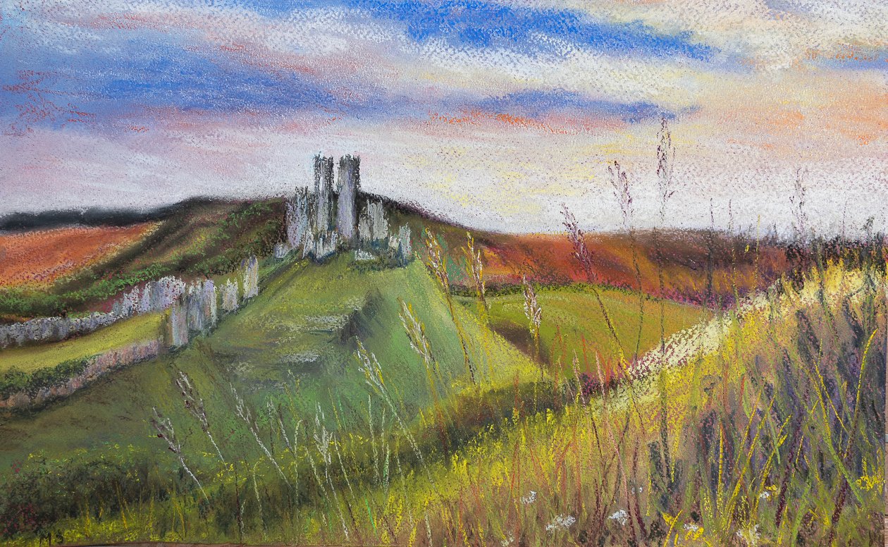Corfe Castle, 2020 (pastel) af Margo Starkey