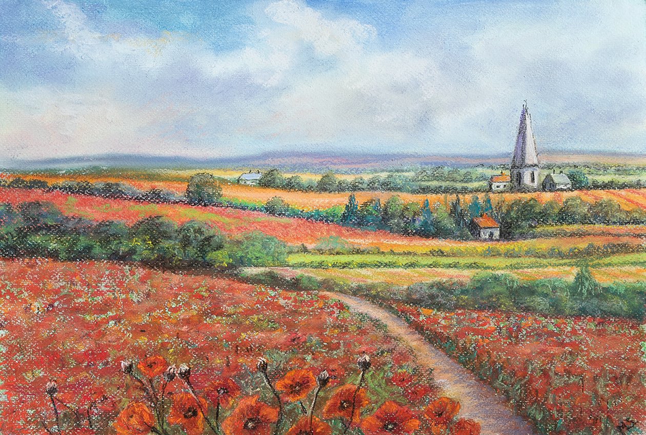 Cotswold valmuemark, 2022 (pastel) af Margo Starkey