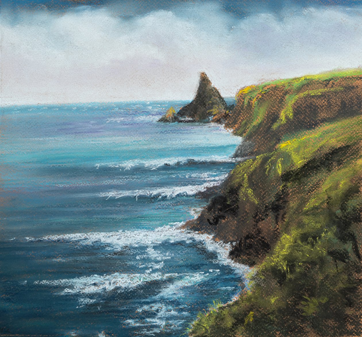 Devonshire kystscene, 2020 (pastel) af Margo Starkey