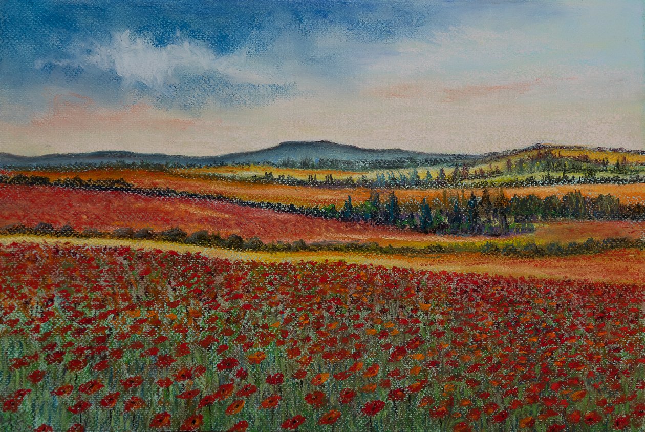 Valmuemarker..Flandern, 2020 (pastel) af Margo Starkey