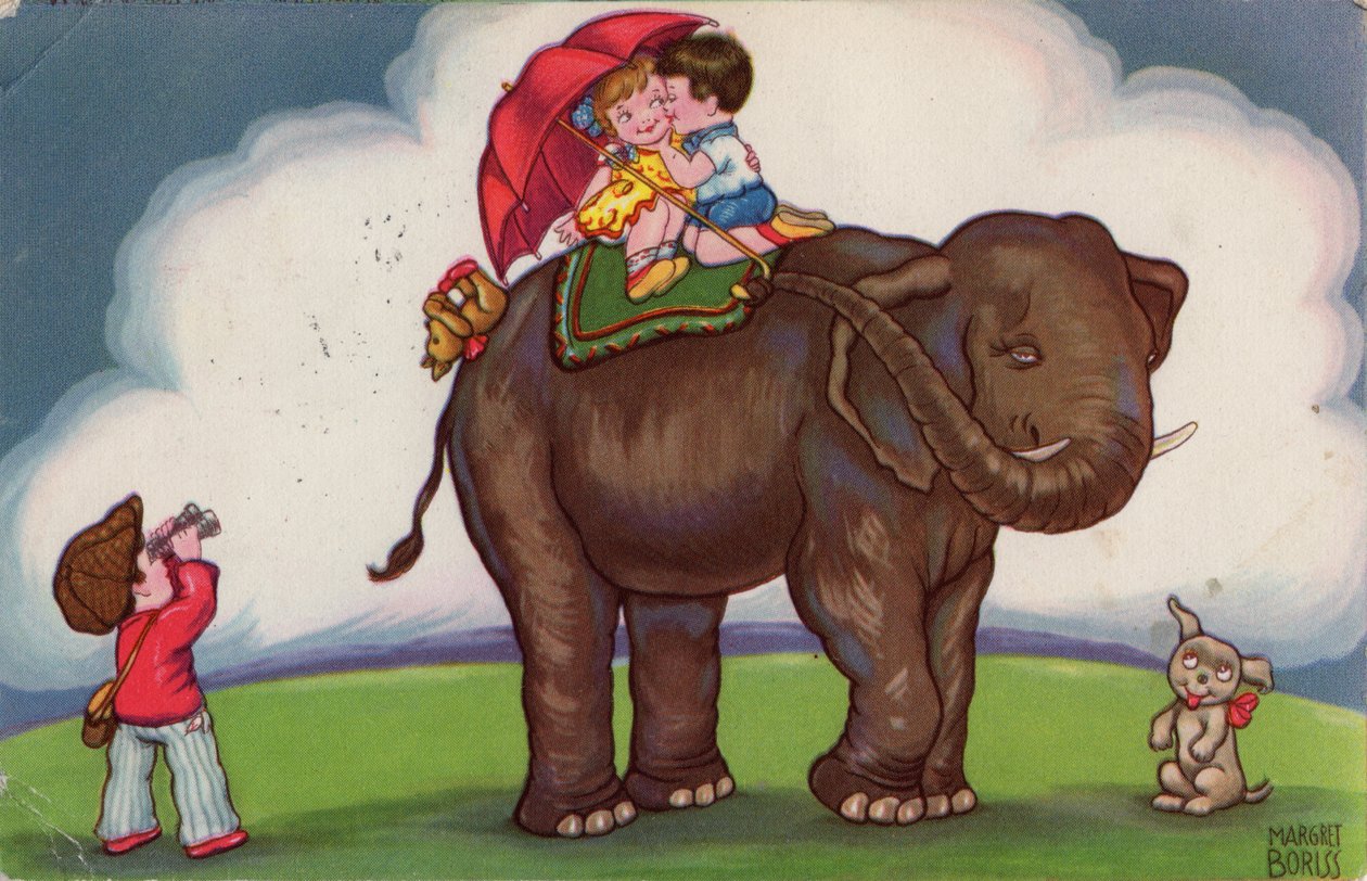 Børn rider på en elefant, 1932. af Margret Boriss