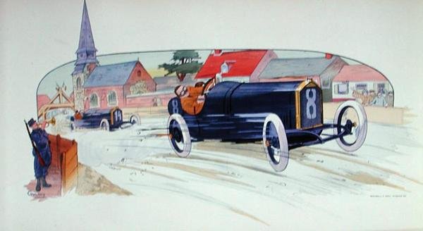 En Peugeot-racerbil i Grand Prix de France i 1911 af Marguerite (fl.1909 14) Montaut