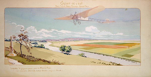 Comte Charles de Lambert i en Bleriot Monoplane flyver West Circuit, udgivet af Mabileau, Paris af Marguerite (fl.1909 14) Montaut