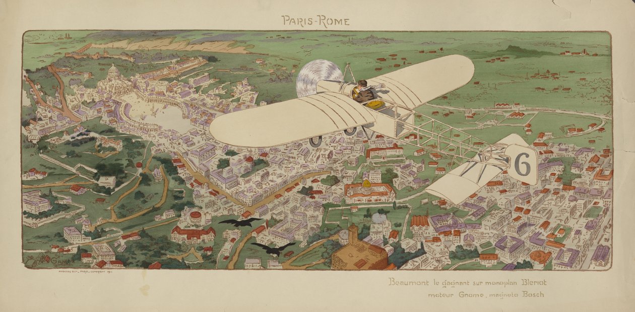 Beaumonts Bleriot-monoplan ankommer til Rom og vinder luftkapløbet Paris-Rom af Marguerite (fl.1909 14) Montaut