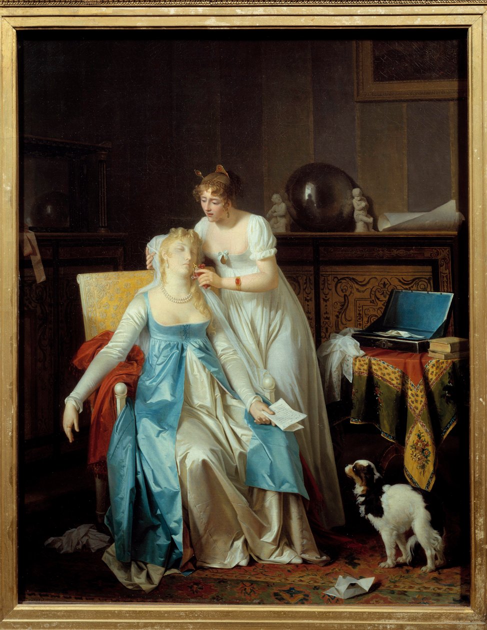 Dårlige nyheder En pige klædt i Premier Empire-mode besvimer, da hun læser et brev, der bebuder ulykke. Maleri af Marguerite Gerard (1761-1837) 1804 søn. 0,63x0,5 m af Marguerite Gerard