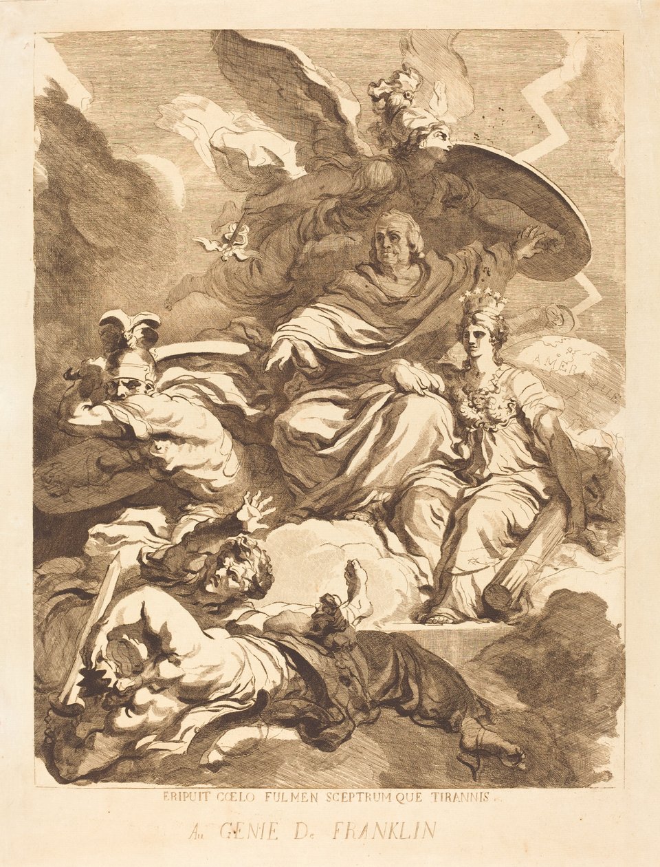 Franklins geni af Marguerite Gérard after Jean Honoré Fragonard