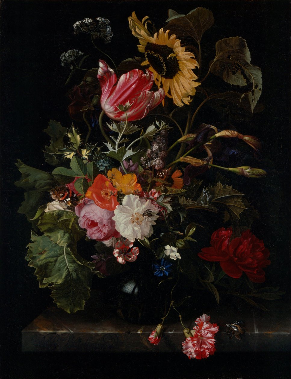 Buket blomster i en vase af Maria van Oosterwijck