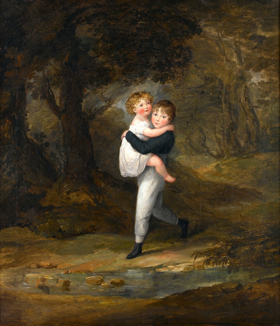 Børn i skoven på vej over åen, ca.1806 af Maria Spilsbury