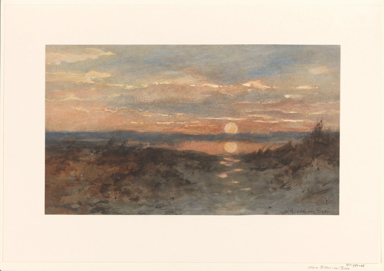 Landskab med solnedgang af Maria Bilders van Bosse