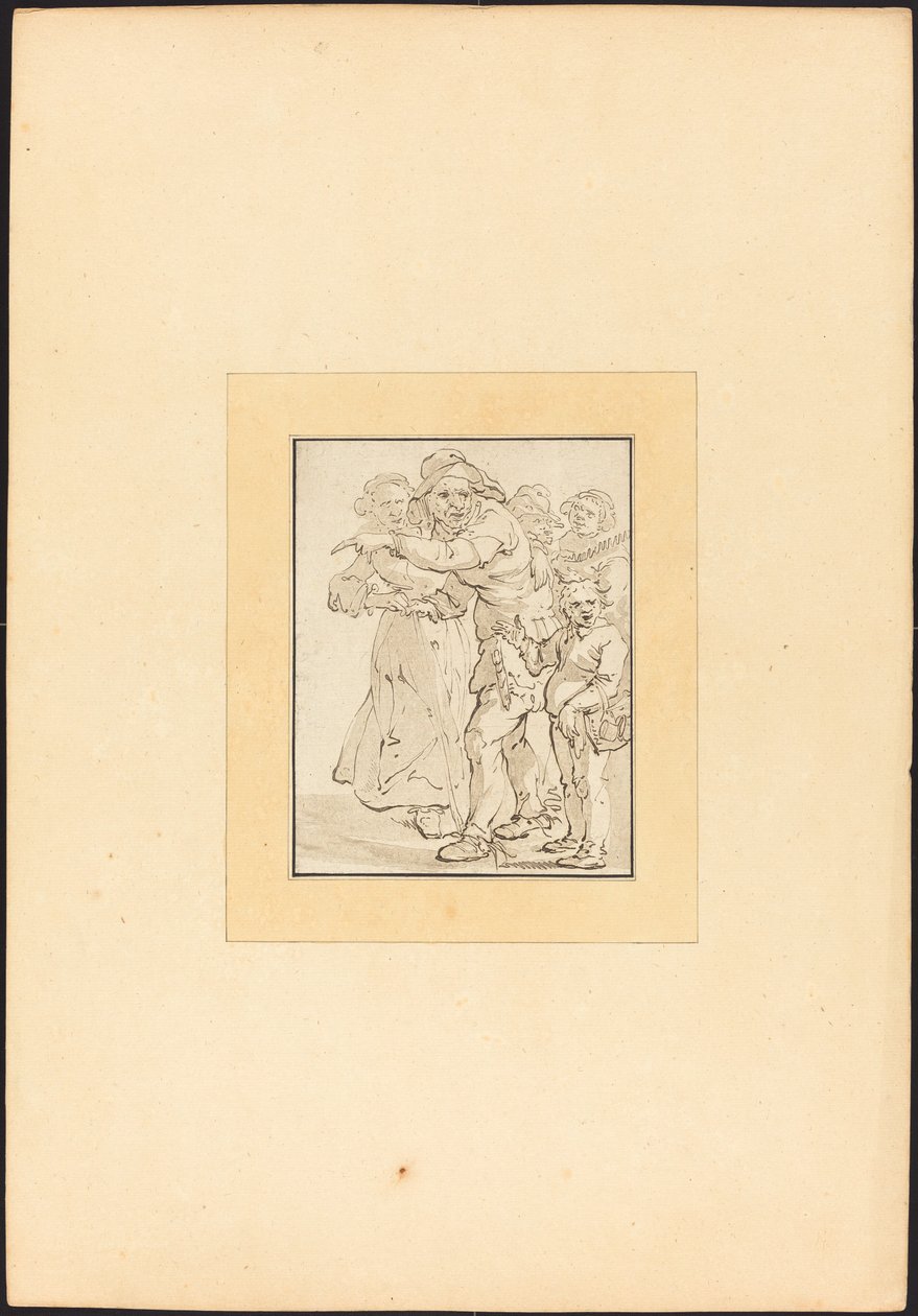 Gammel mand peger mod venstre af Maria Catharina Prestel after Adriaen Pietersz van de Venne
