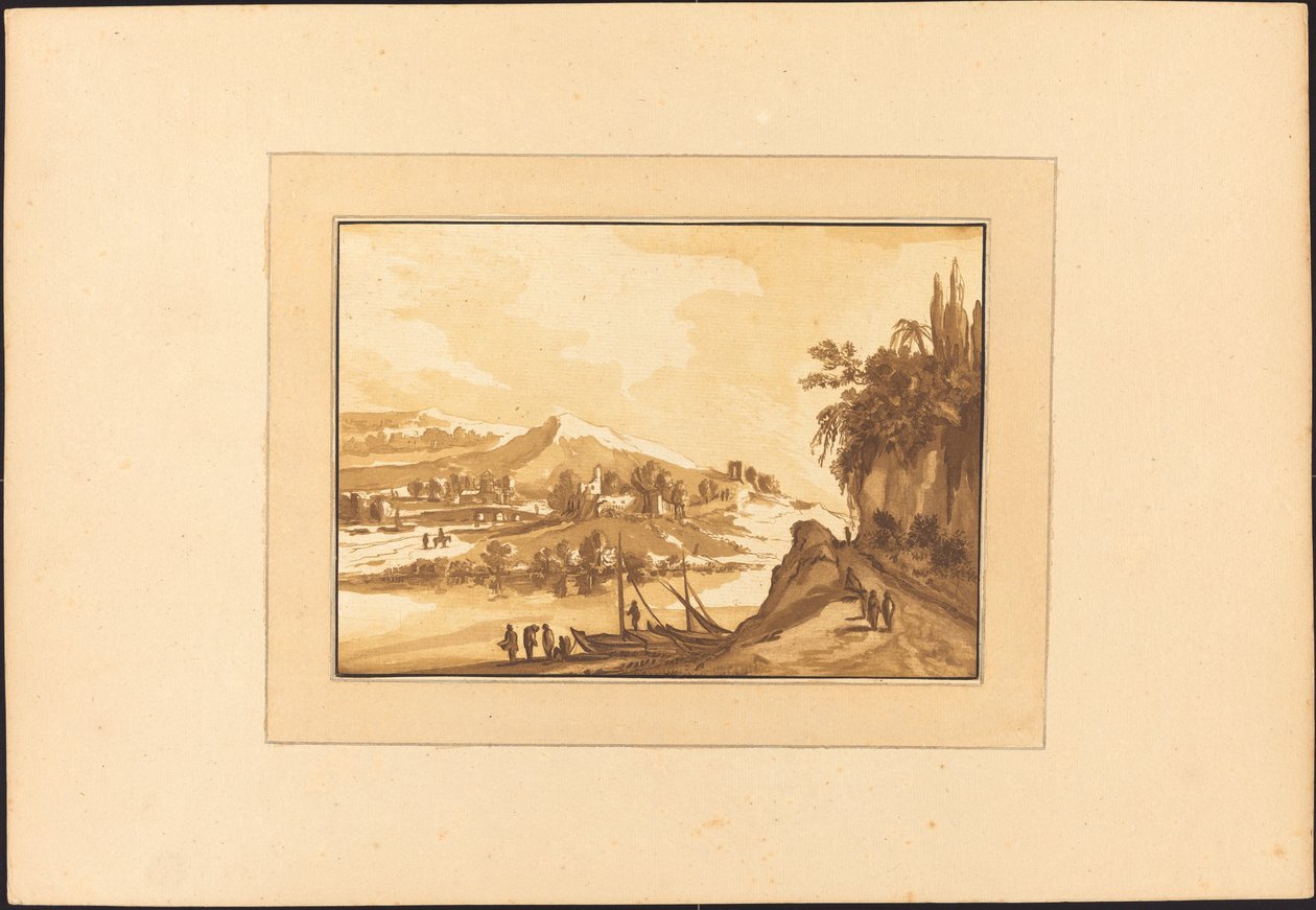 Landskab med fiskerbåde af Maria Catharina Prestel after Franz Edmund Weirotter