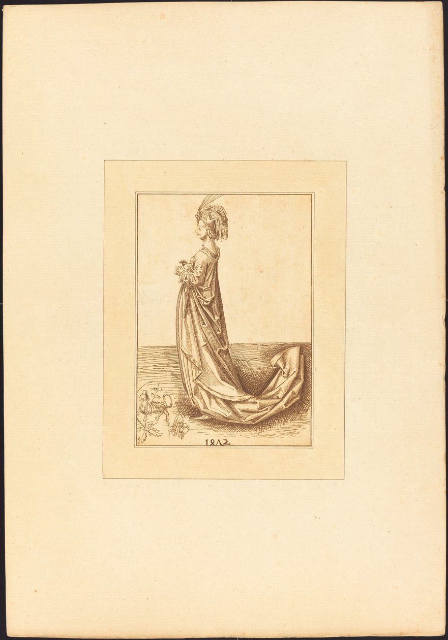 En Dame i en lang Kjole af Maria Catharina Prestel after Martin Schongauer