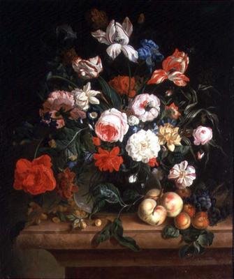 Stilleben, blomster og frugt af Maria Ivanovna Rokass Ouskaja