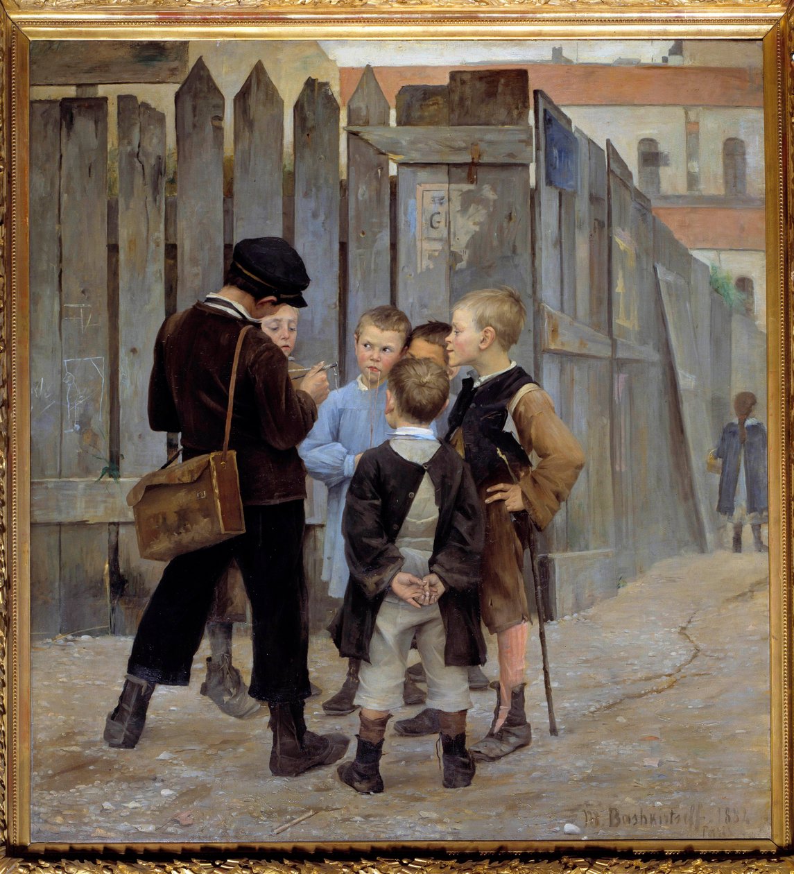 Et børns konspirationsmøde. Maleri af Maria Konstantinovna Bashkirtseva (Bashkirtseff) (1860-1884) 1884 Søn. 1,9x1,7 m Paris, musee d