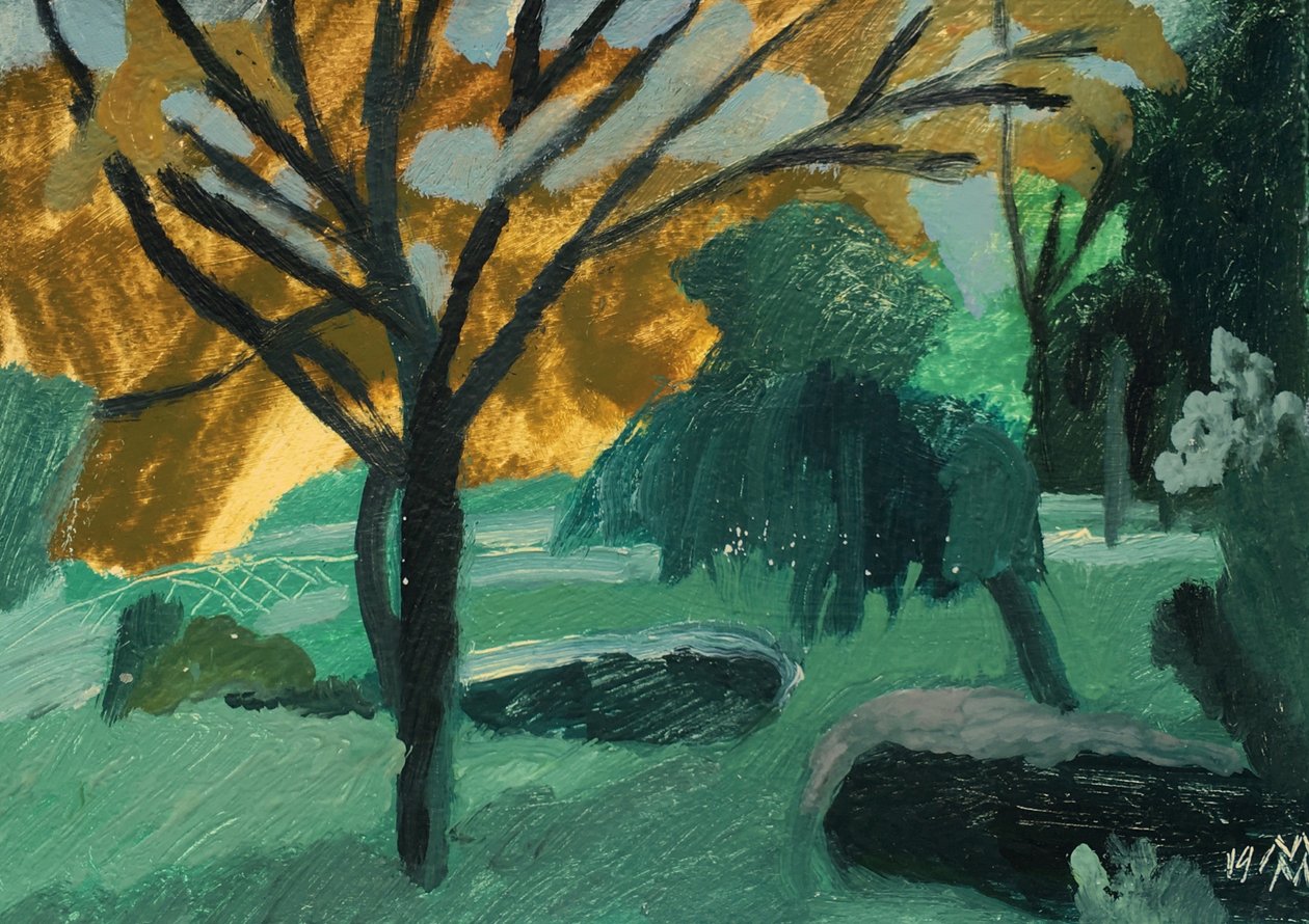 At the Trocadéro Gardens, 2019 (olie på papir) af Maria Magenta