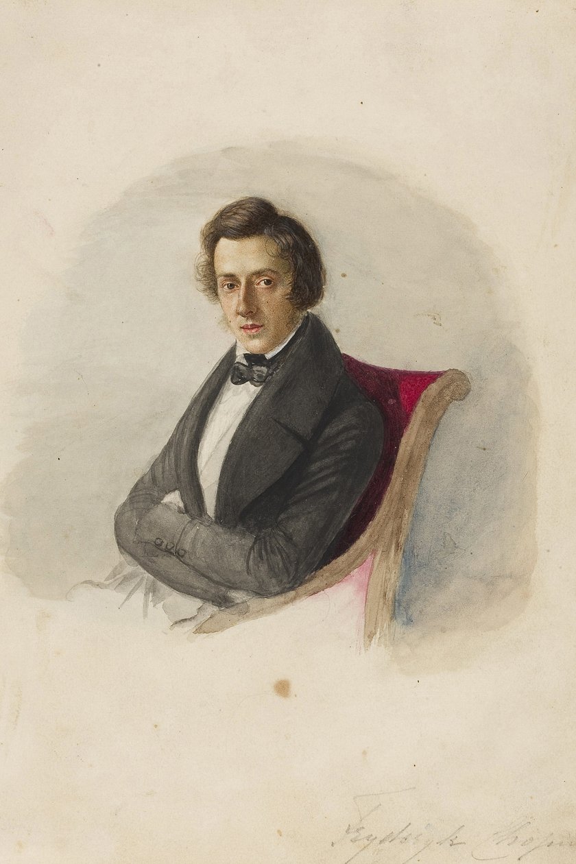 Portræt af Frederic Chopin (1810-1849) af Wodzinska, Maria (1819-1896). Akvarel og blæk på pap af Maria Wodzinska