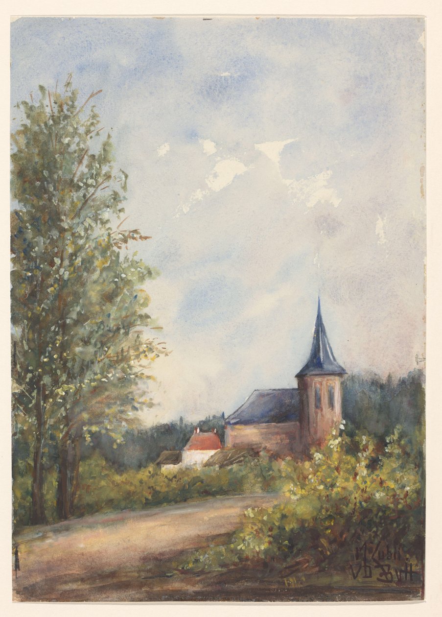 Landskab med kirke af Maria Zubli van den Berch van Heemstede (signed by artist)