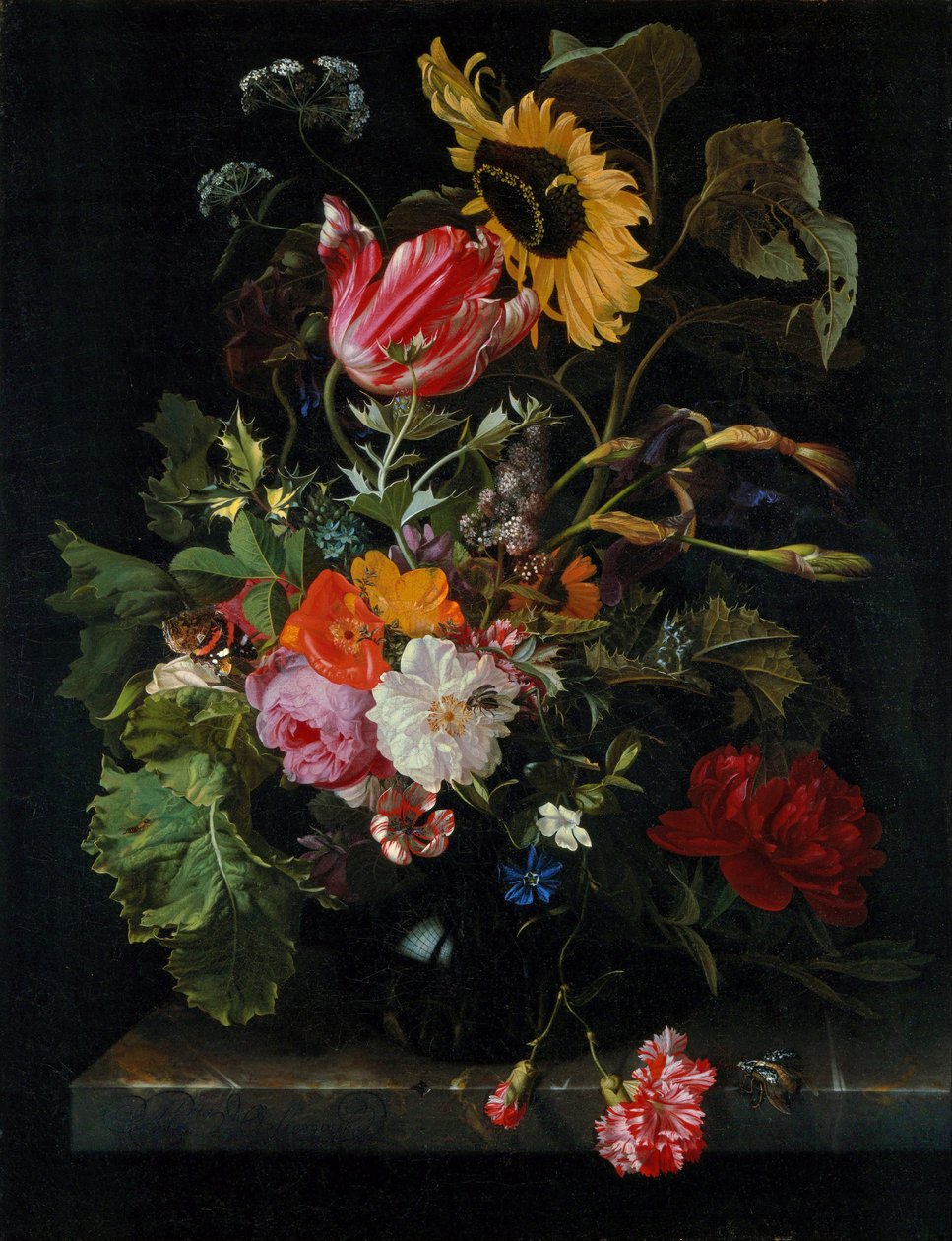 En buket blomster i en vase af Maria van Oosterwijck