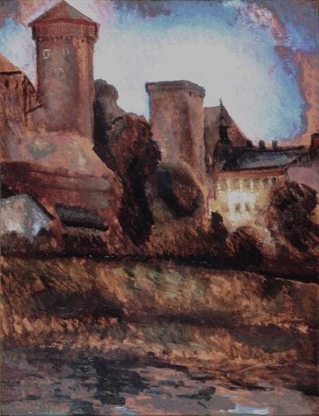 Wawel Slot, Krakow. ca. 1930 (olie om bord) af Marian Szczyrbula