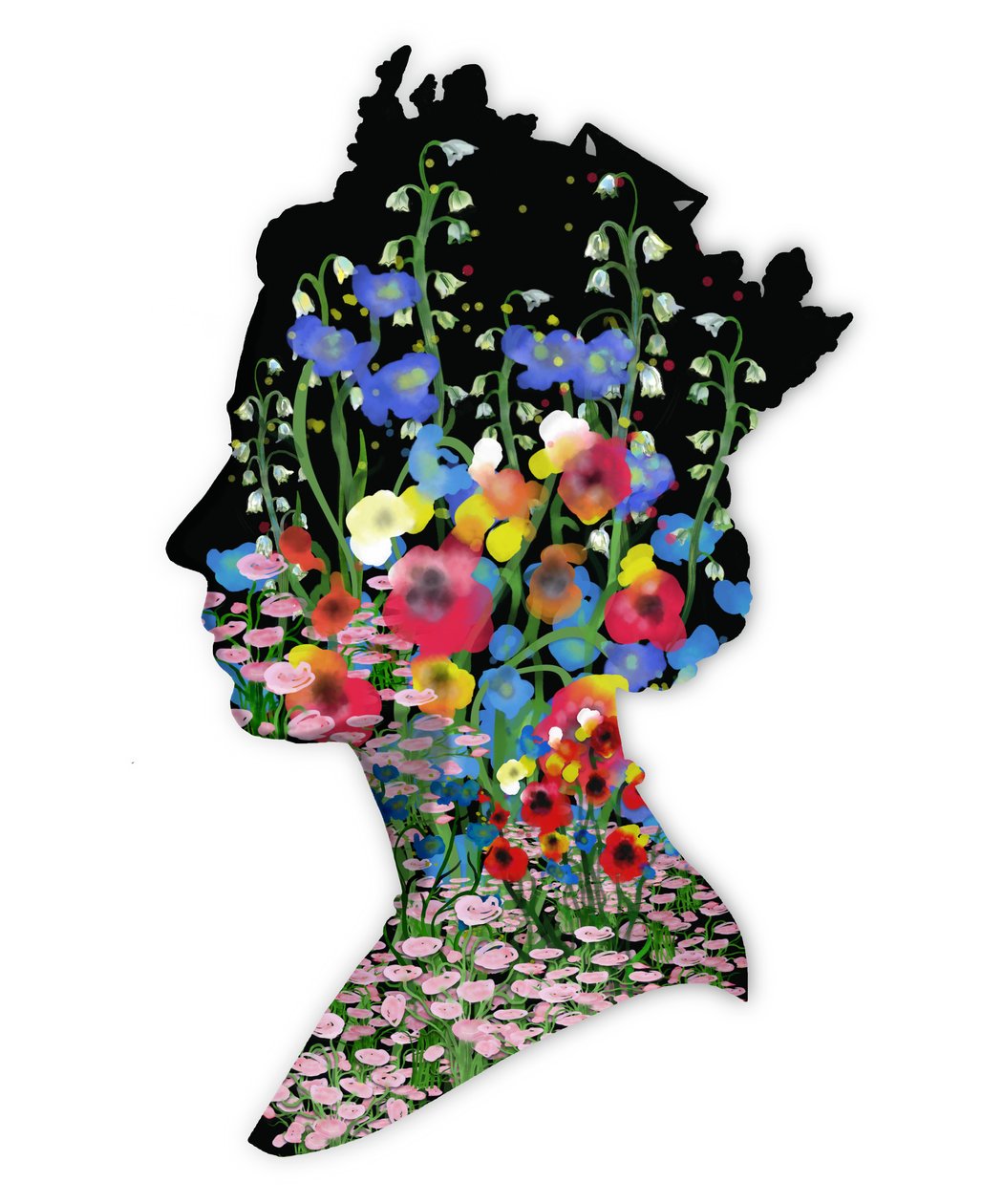 Hendes Majestæt Dronning Elizabeth II, Floral Tribute, 2022 (akvarel, digital) af Marianna Kulukundis