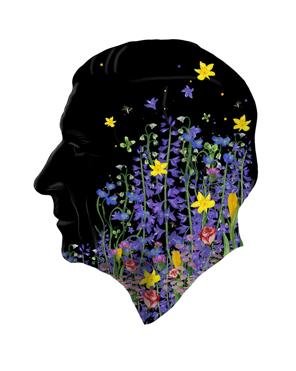 Kong Karl III, blomsterportræt fra kroningen, 2023 (akvarel, digital) af Marianna Kulukundis