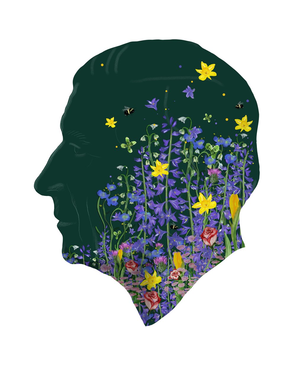 Kong Karl III, blomsterportræt fra kroningen, 2023 (akvarel, digital) af Marianna Kulukundis