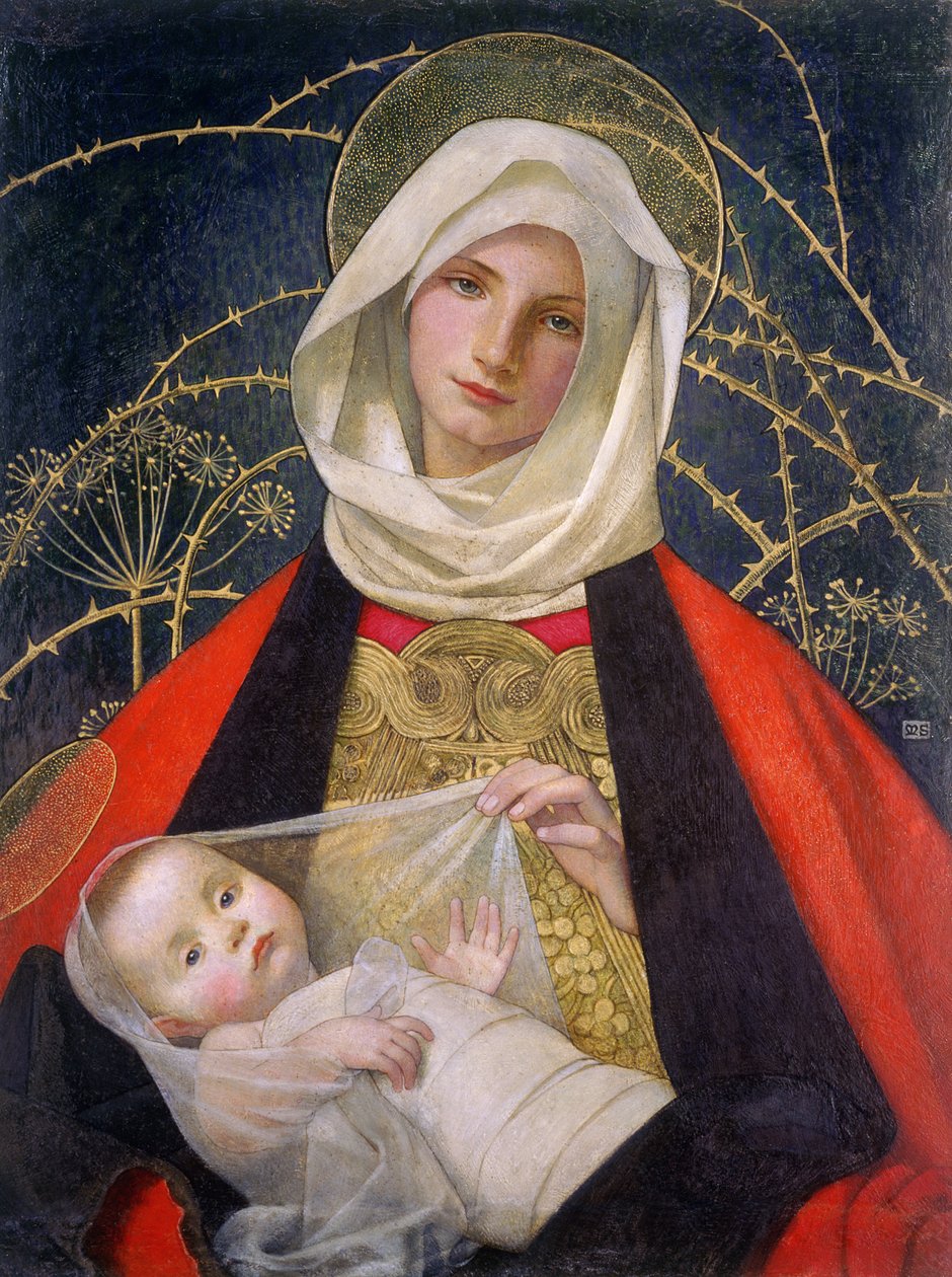 Madonna og barn, 1907-08 (tempera på panel) af Marianne Stokes