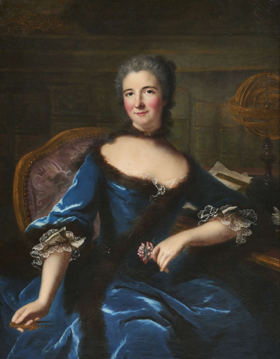Portræt af Gabrielle Émilie Le Tonnelier de Breteuil, Marquise du Châtelet 1706-1749, ca 1748. af Marianne Loir