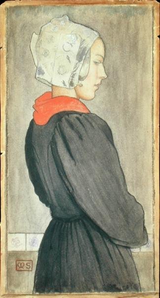 Hollandsk pige, ca. 1899 (akvarel på papir) af Marianne Stokes