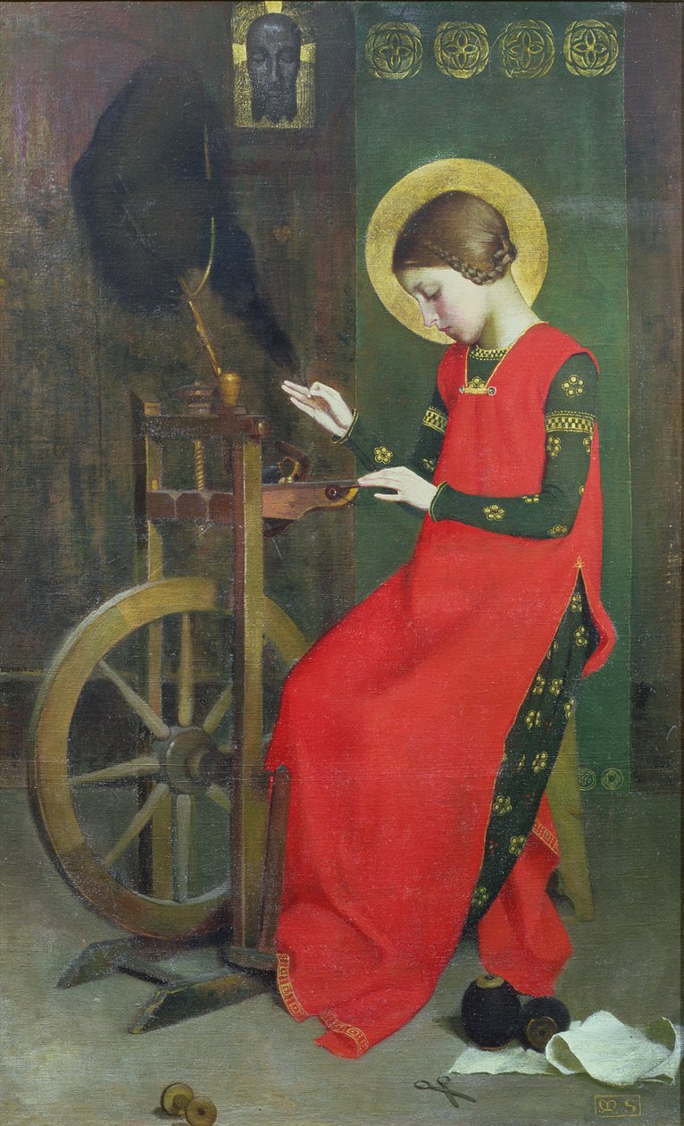 St. Elizabeth af Ungarn spinder uld for de fattige, ca. 1895 af Marianne Stokes