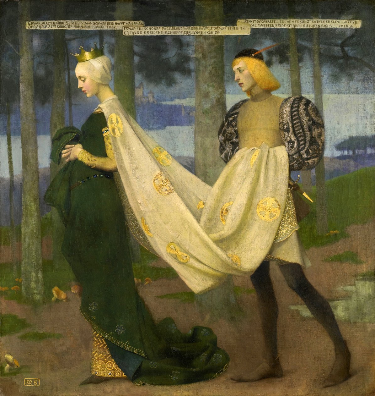 Dronningen og siden ("Der var engang en konge"" af Heinrich Heine) af Stokes, Marianne (1855-1927). Olie på lærred, størrelse: 101x96,5, , Privat samling af Marianne Stokes
