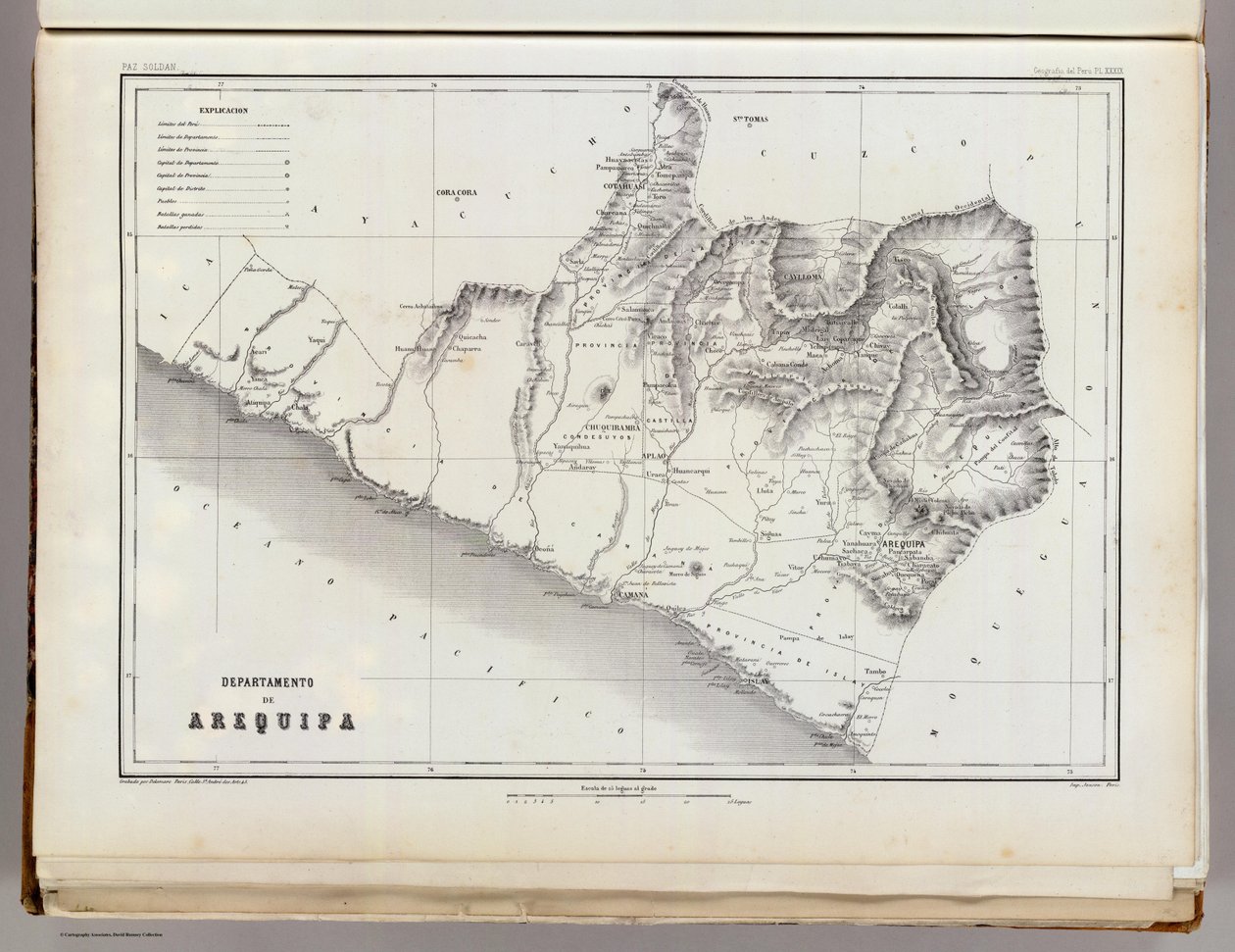Kort over Arequipa, 1865 af Mariano Felipe Paz Soldan