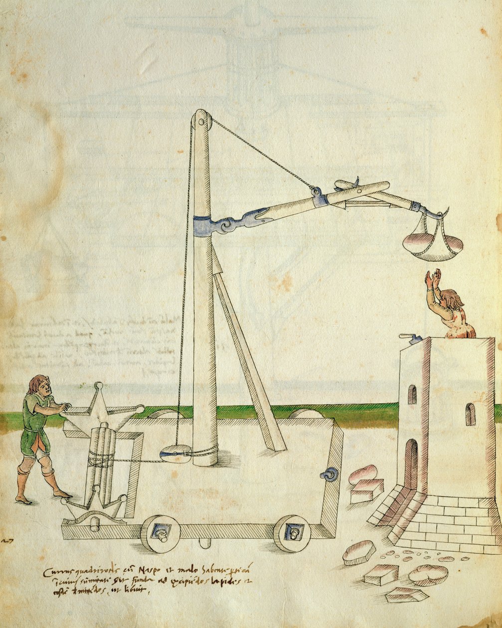 Design til en kran til brug ved opførelse af et tårn, illustration fra 