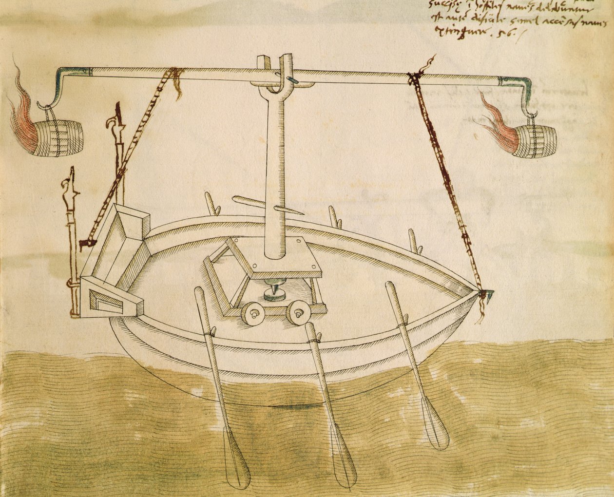 Design til at udnytte varme til at forbedre navigationen, illustration fra De Machinis (pen og blæk og wc på papir) af Mariano di Jacopo 1382 c.1453 after Mariano di Jacopo 1382 c.1453 after