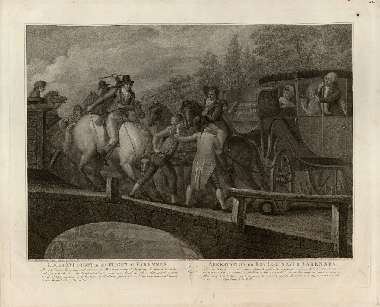 Anholdelsen af Ludvig XVI og hans familie i Varennes, 22. juni 1791, 1796. af Mariano Bovi
