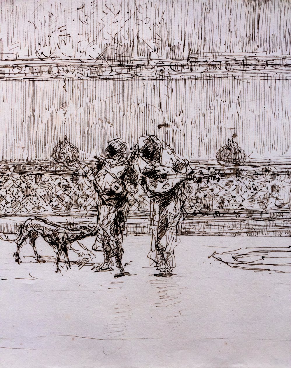 Arabiske musikere foran en maurisk konge, ca. 1870-71 (pen og blæk på vævet papir) af Mariano Fortuny